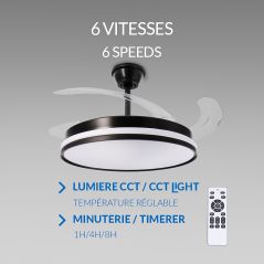 Ventilateur Plafond 40W Noir et Blanc CCT6000K-4000K-3000K