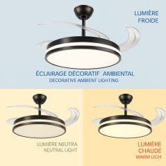 Ventilateur Plafond 40W Noir et Blanc CCT6000K-4000K-3000K