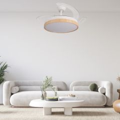 Ventilateur de Plafond LED Design Bois et Blanc Ø106 cm – Télécommande – Été/Hiver – CCT