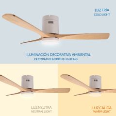 Ventilateur Plafond 40W Blanc et Bois CCT6000K-4000K-3000K