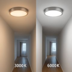 Plafonnier LED 20W rond nickel Ø225mm - Eclairage ajustable CCT3000K-4000K-6000K
