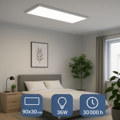 Plafonnier LED 36W rectangulaire 30x90cm - Eclairage ajustable CCT3000K-4000K-6000K